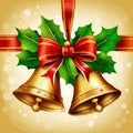 Vector Christmas Background with Two Bells and red bow, vector illustration Royalty Free Stock Photo