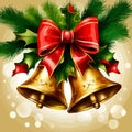 Vector Christmas Background with Two Bells and red bow, vector illustration Royalty Free Stock Photo