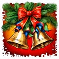 Vector Christmas Background with Two Bells and red bow, vector illustration Royalty Free Stock Photo