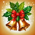 Vector Christmas Background with Two Bells and red bow, vector illustration Royalty Free Stock Photo