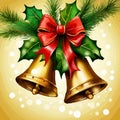 Vector Christmas Background with Two Bells and red bow, vector illustration Royalty Free Stock Photo