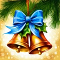 Vector Christmas Background with Two Bells and red bow, vector illustration Royalty Free Stock Photo