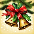 Vector Christmas Background with Two Bells and red bow, vector illustration Royalty Free Stock Photo