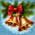 Vector Christmas Background with Two Bells and red bow, vector illustration Royalty Free Stock Photo