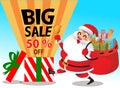 Vector Christmas banner design set with Santa Claus illustration. Christmas  big Sale 50% off Concept Design. Best for poster Royalty Free Stock Photo