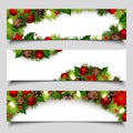 Vector Christmas banners with fir branches, red balls and lights. Royalty Free Stock Photo