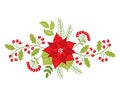 Vector Christmas Bouquet with Poinsettia and Red Berries Royalty Free Stock Photo