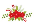 Vector Christmas Bouquet with Poinsettia and Red Berries Royalty Free Stock Photo