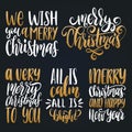 Vector Christmas calligraphic illustrations. Set of New Year hand lettering on black background.