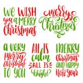 Vector Christmas calligraphic illustrations. Set of New Year hand lettering on white background.