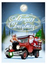 Vector Christmas card with cartoon retro Christmas truck Royalty Free Stock Photo