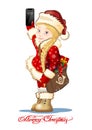 Vector Christmas card with cartoon Snow Maiden - Postman Royalty Free Stock Photo