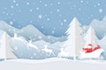 Vector Christmas card. Happy new year greeting card, Snow with Santa driving his sleigh in forest. Happy New Year and Merry