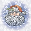 Vector christmas card with portrait smiling Santa Claus on snowflakes background Royalty Free Stock Photo