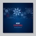 Vector Christmas card with snowflakes. Blue snoflakes on blue background