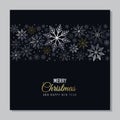 Vector Christmas card with snowflakes. Silver and gold snowflakes on black background Royalty Free Stock Photo