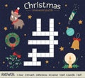 Vector Christmas crossword puzzle. Bright and colorful winter quiz for children.