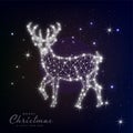 Vector christmas deer, magic smoky light, starry background