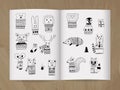 Vector Christmas Doodle Animals in the notice-book