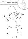 Vector Christmas dot-to-dot and color activity with cute snowman. Winter holiday connect the dots game for children with snow man