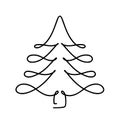 Vector Christmas fir tree monoline art. Continuous one line drawing pine. illustration minimalistic design for xmas and Royalty Free Stock Photo