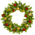 Vector Christmas Fir Wreath with Garland Royalty Free Stock Photo