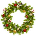 Vector Christmas Fir Wreath with Golden Stars Royalty Free Stock Photo
