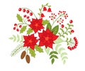 Vector Christmas Floral Bouquet with Poinsettia and Red Berries Royalty Free Stock Photo