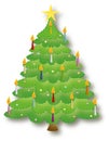 Vector Christmas green tree with colorful candles and decorations.