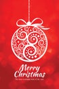 Vector Christmas greeting card design. Abstract Christmas ball on red background. Royalty Free Stock Photo