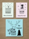 Vector Christmas Greeting Cards with Doodle Animals