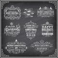 Vector Christmas and Happy New 2019 Year Chalkboard Greeting Car