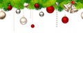 Christmas horizontal seamless background with fir branches and balls. Vector illustration. Royalty Free Stock Photo