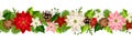 Christmas seamless garland with poinsettia flowers. Vector illustration.