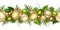 Christmas seamless garland with gold and green balls and fir branches. Vector illustration.