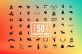 Vector christmas icon set, winter silhouette with colorful background 50 icons.