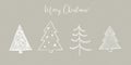 Vector Christmas illustration collection of fir Christmas trees on beige / grey snowy craft background