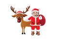Vector christmas illustration of santa claus and red nosed reindeer Royalty Free Stock Photo