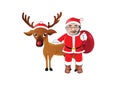 Vector christmas illustration of santa claus and red nosed reindeer