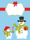 Vector Christmas and New Year Card Template with Cute Snowmen and Winter Elements Royalty Free Stock Photo