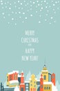 Vector christmas and new year card with winter cityscape