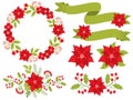 Vector Christmas and New Year Set with Floral Wreath, Bouquets and Ribbons Royalty Free Stock Photo