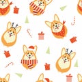 Vector Christmas pattern with corgi dogs