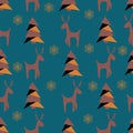 Vector Christmas pattern.Seamless background with Christmas trees,deer, snowflakes.It is used for wrapping paper,in the Royalty Free Stock Photo