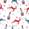 Vector Christmas pattern.Seamless illustration with reindeer and Santa Claus, snowflakes on a white background. It is applicable Royalty Free Stock Photo