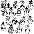 Vector christmas penguin outline black one color
