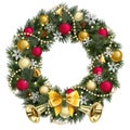 Vector Christmas Pine Fluffy Wreath with Trumpet Royalty Free Stock Photo