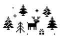 Vector christmas pixel deer, tree, gift and snowflakes