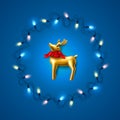 Vector christmas golden reindeer on garland blue