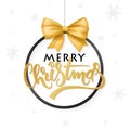 Vector christmas poster with hand lettering golden label christmas in christmas ornament